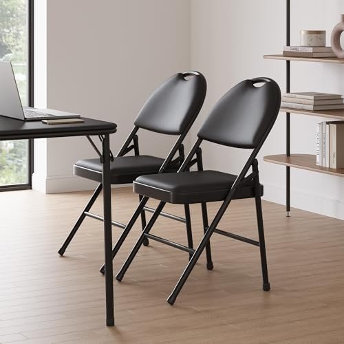 Padded Folding Dining Chairs Set of 2 PU Leather High Back Metal Frame - Kwikley