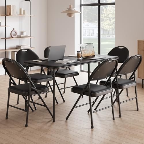 Padded Folding Dining Chairs Set of 2 PU Leather High Back Metal Frame - Kwikley