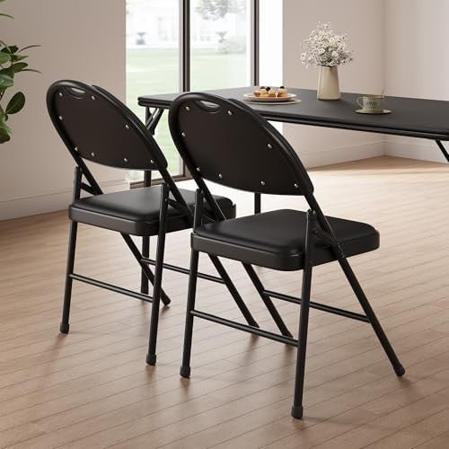Padded Folding Dining Chairs Set of 2 PU Leather High Back Metal Frame - Kwikley