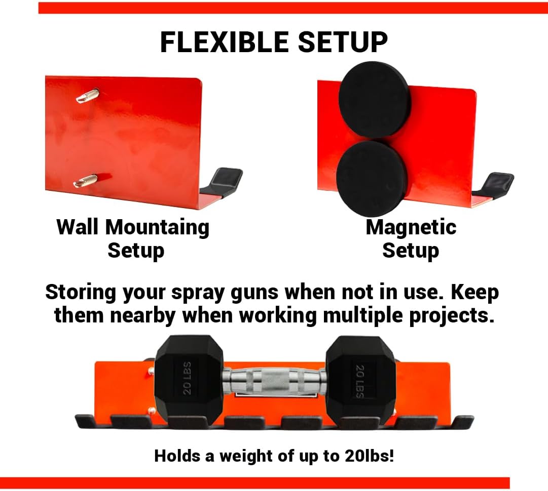 Paint Spray Gun Holder Rack Magnetic Storage Holds 7 Guns - Kwikley
