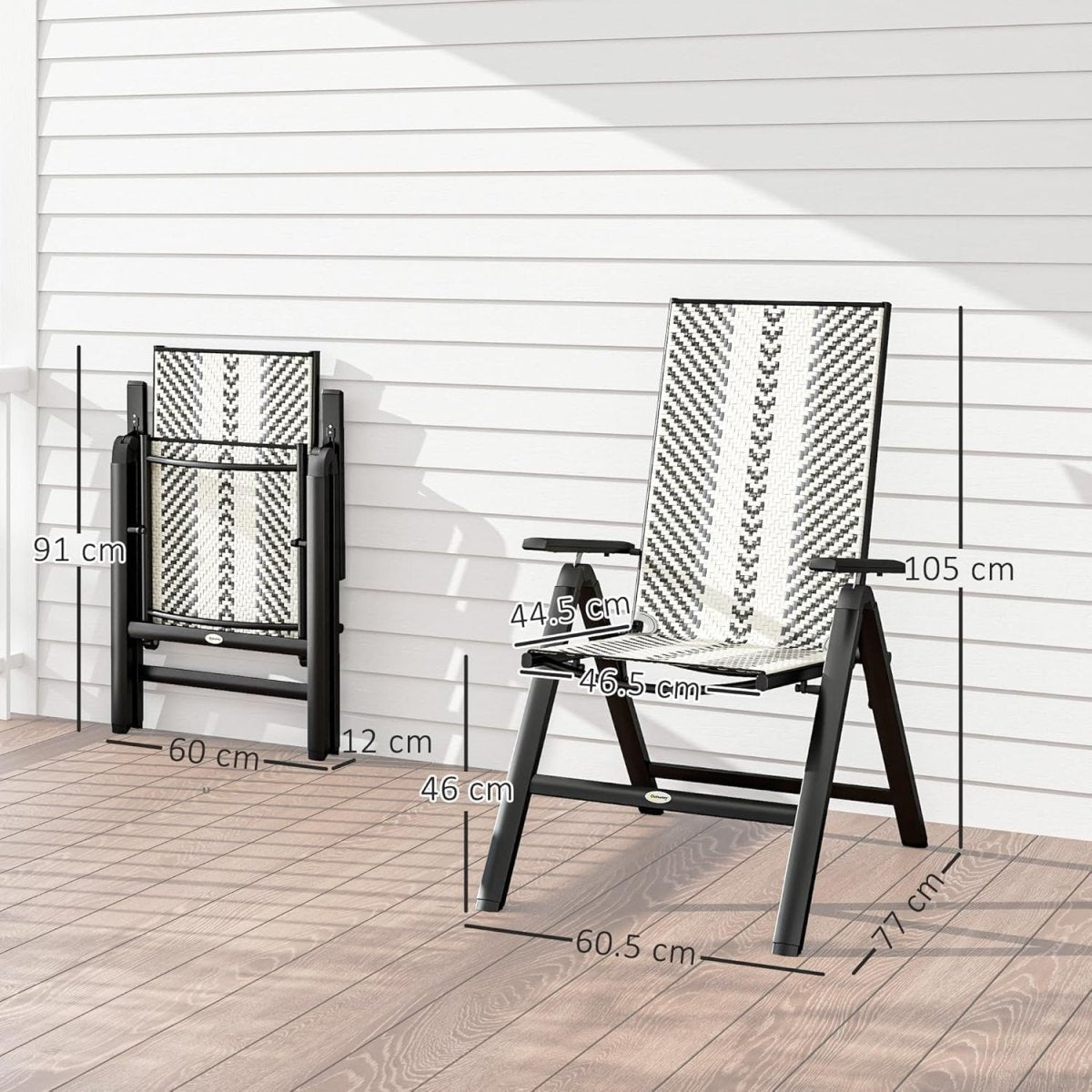 Pair Folding Outdoor Recliner Chairs 5 Level Adjustable Patio High Back Seats - Kwikley