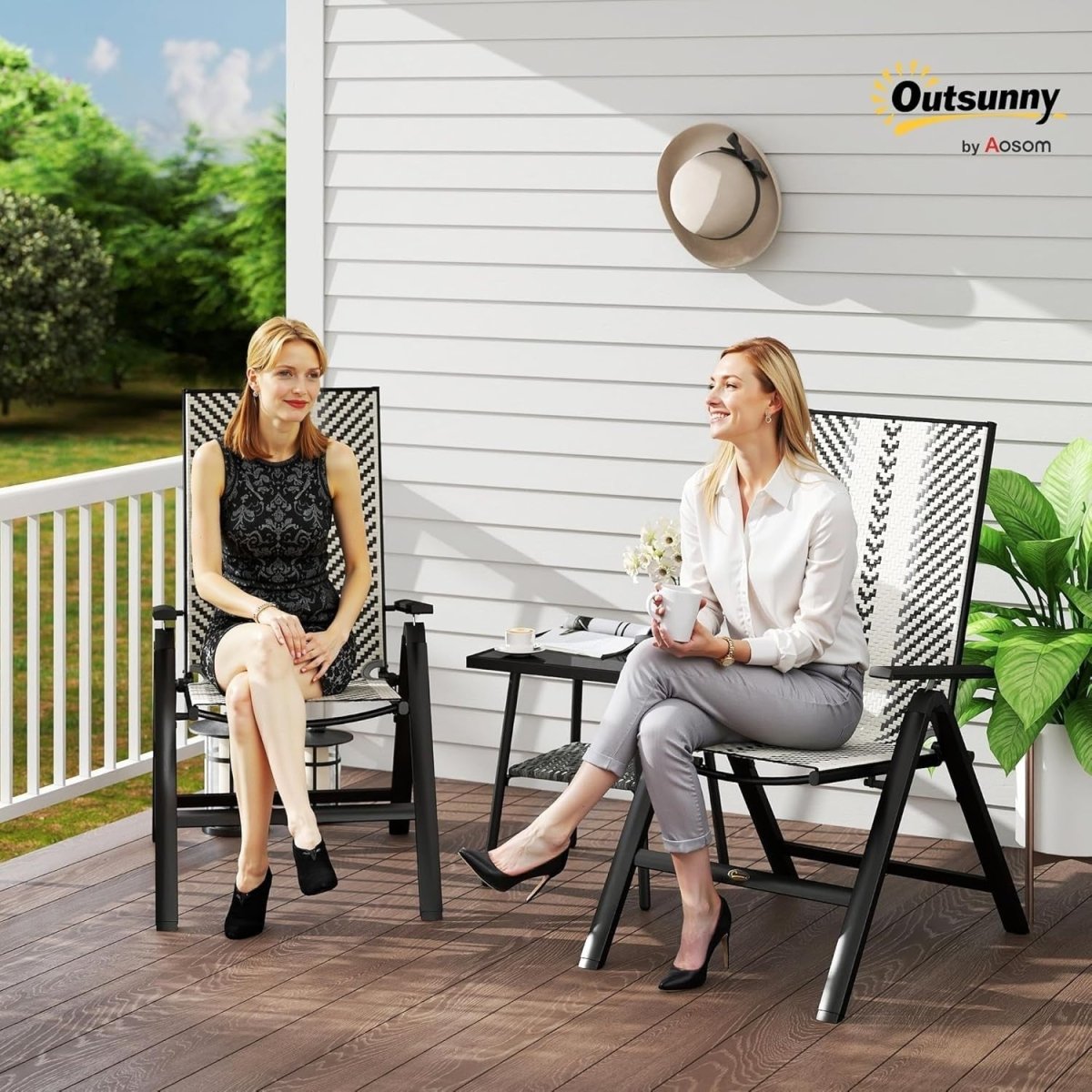Pair Folding Outdoor Recliner Chairs 5 Level Adjustable Patio High Back Seats - Kwikley