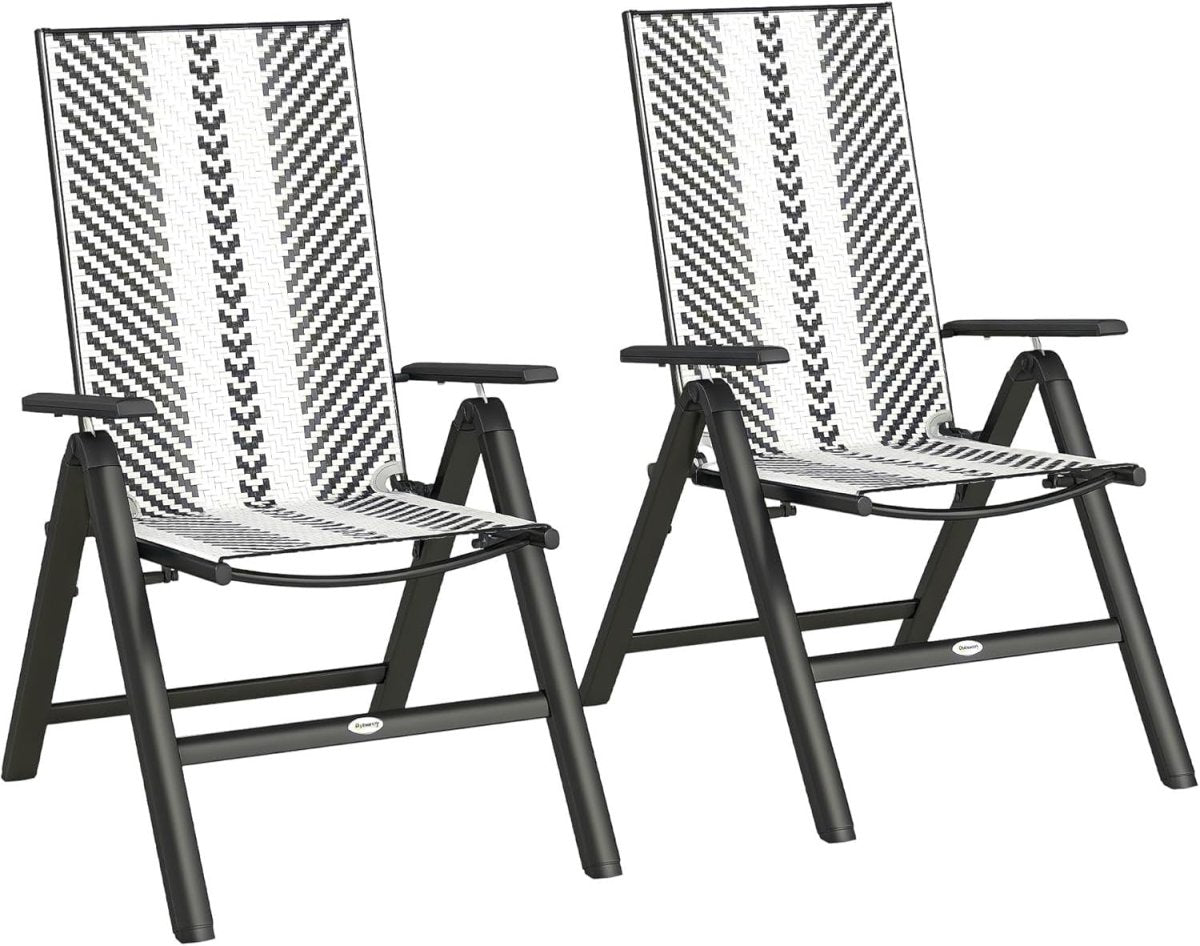 Pair Folding Outdoor Recliner Chairs 5 Level Adjustable Patio High Back Seats - Kwikley