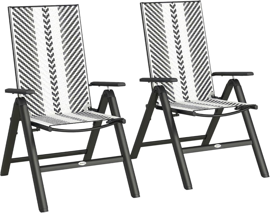Pair Folding Outdoor Recliner Chairs 5 Level Adjustable Patio High Back Seats - Kwikley