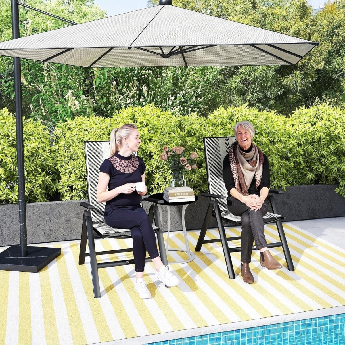 Pair Folding Outdoor Recliner Chairs 5 Level Adjustable Patio High Back Seats - Kwikley