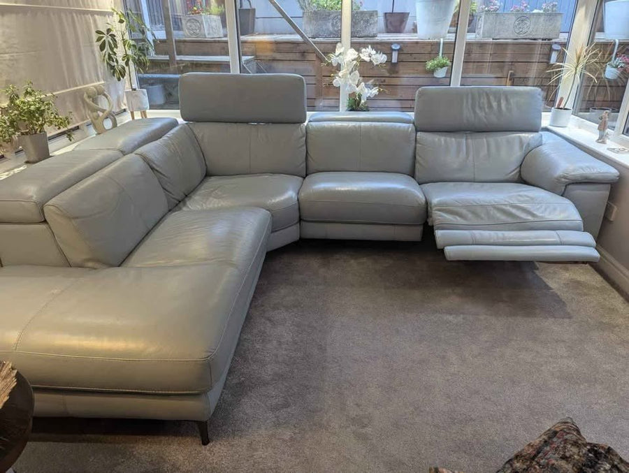 Pale Light Blue Leather Corner Sofa Recliner (PTP) - Kwikley