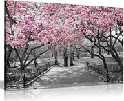 Panther Print Canvas Wall Art 36x24 in Black White Pink Blossoms - Kwikley