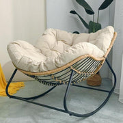 Papasan Egg Rocking Chair Oversized Rattan Wicker Rice White Cushion Lounge - Kwikley