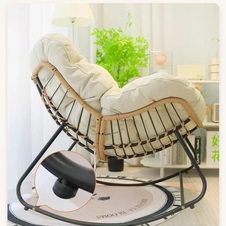 Papasan Rocking Chair Oversized Rattan Wicker Lounge with Cushion Indoor Outdoor - Kwikley
