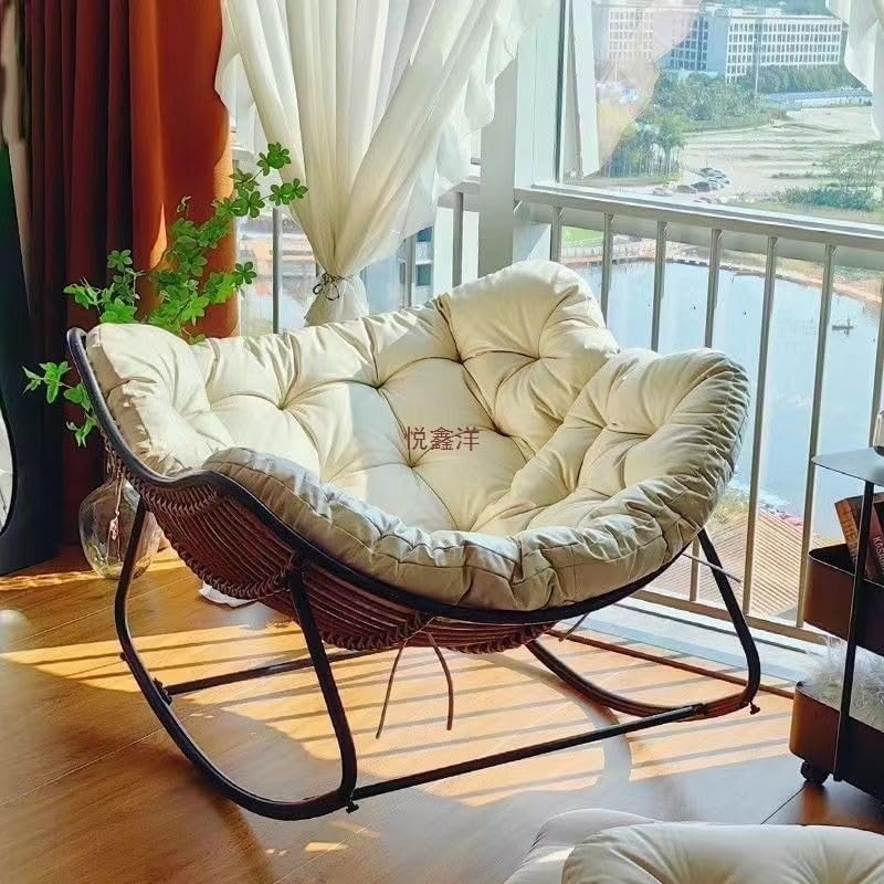 Papasan Rocking Chair Oversized Rattan Wicker Lounge with Cushion Indoor Outdoor - Kwikley