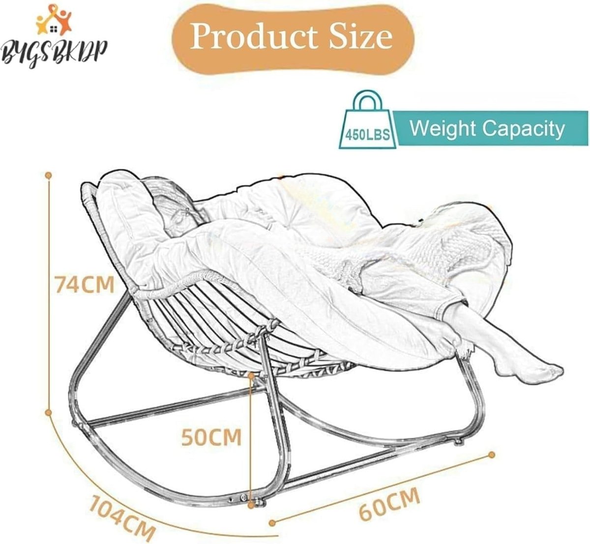 Papasan Rocking Chair Oversized Rattan Wicker Lounge with Cushion Indoor Outdoor - Kwikley