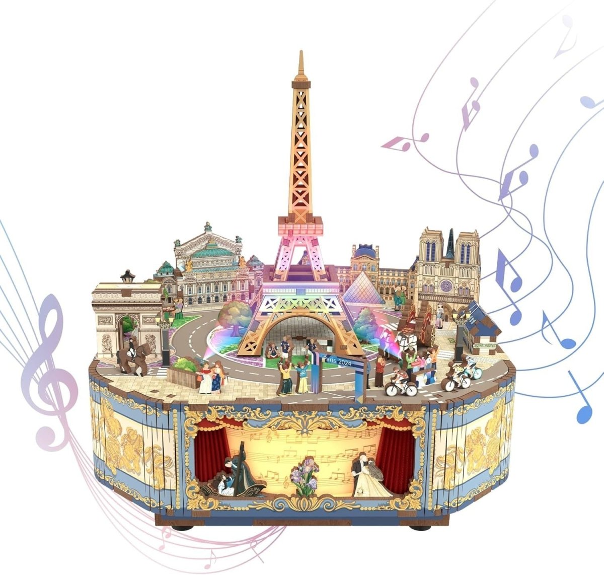 Paris Music Box 3D Wooden Puzzle DIY LED Rotating Model Gift - Kwikley