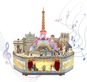Paris Music Box 3D Wooden Puzzle DIY LED Rotating Model Gift - Kwikley