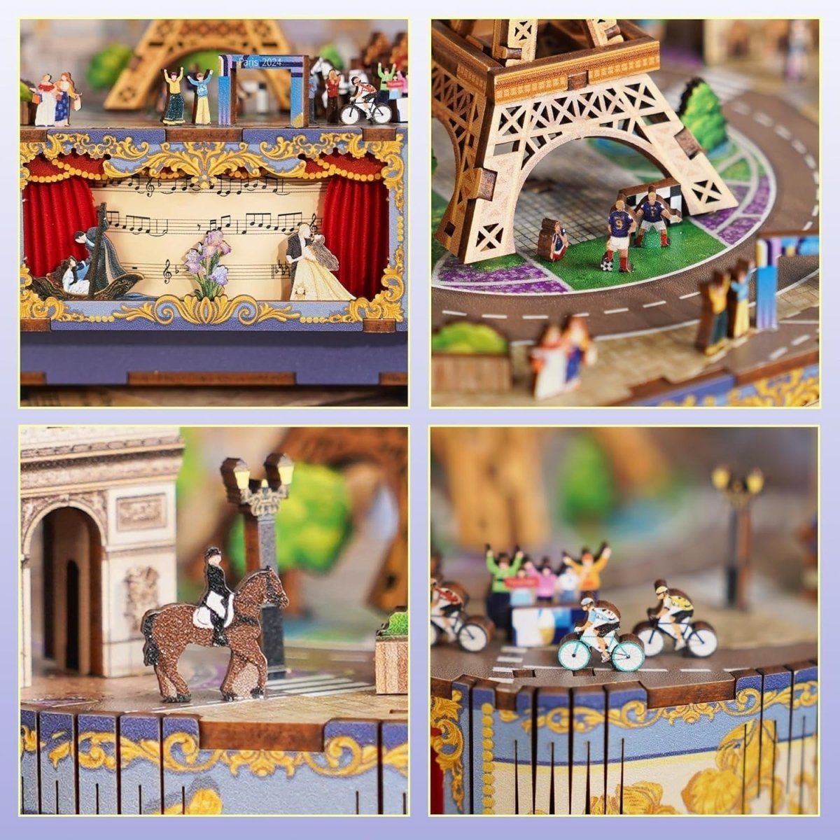 Paris Music Box 3D Wooden Puzzle DIY LED Rotating Model Gift - Kwikley