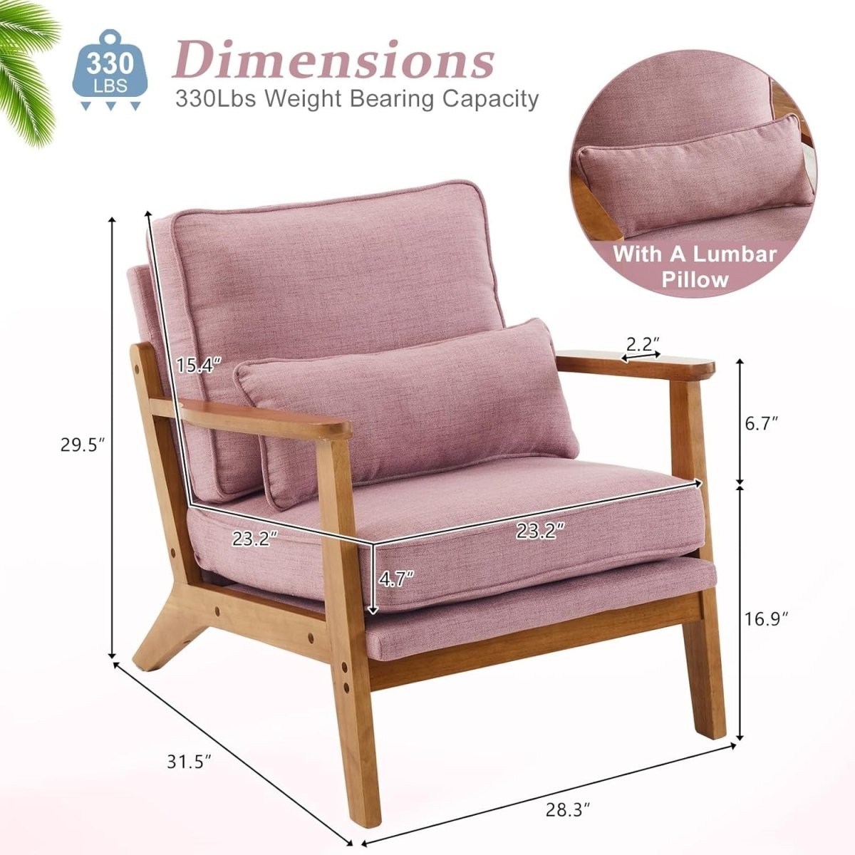 Peach Pink Fabric Accent Chair – Solid Wood Lounge Armchair Wide Arm - Kwikley
