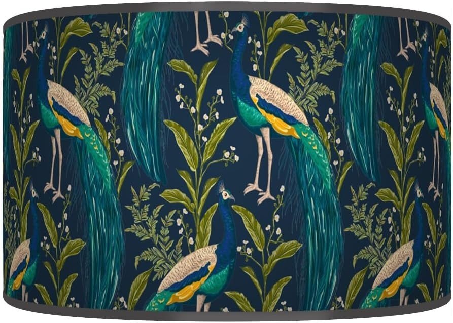 Peacock Drum Lampshade 20in Teal Blue Ceiling Floor Table Pendant Light - Kwikley