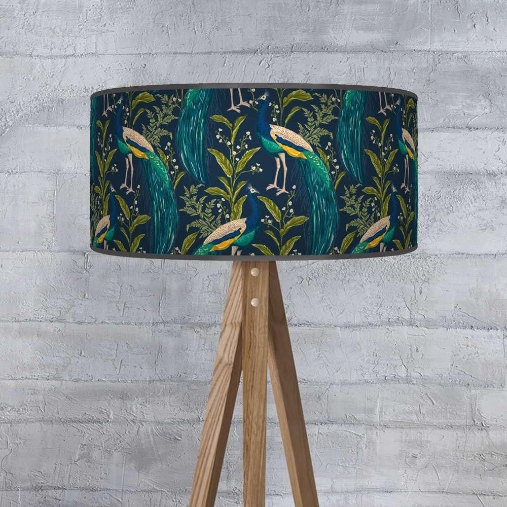 Peacock Drum Lampshade 20in Teal Blue Ceiling Floor Table Pendant Light - Kwikley
