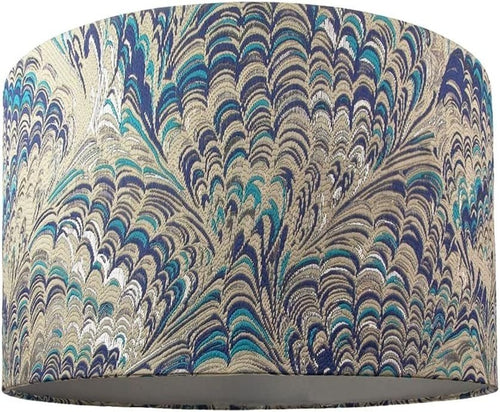 Peacock Print Drum Lampshade 35cm Teal Blue Silver Table Pendant Shade - Kwikley