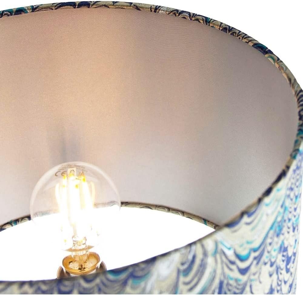 Peacock Print Drum Lampshade 35cm Teal Blue Silver Table Pendant Shade - Kwikley