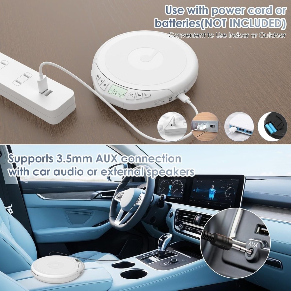 Personal CD Player Portable Anti - Skip LCD Display AUX Car Use Earphones - Kwikley