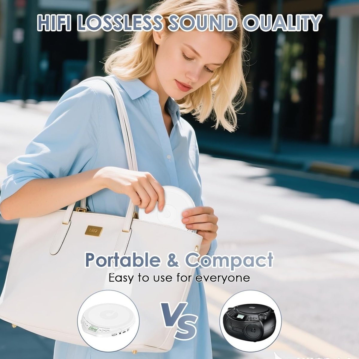 Personal CD Player Portable Anti - Skip LCD Display AUX Car Use Earphones - Kwikley
