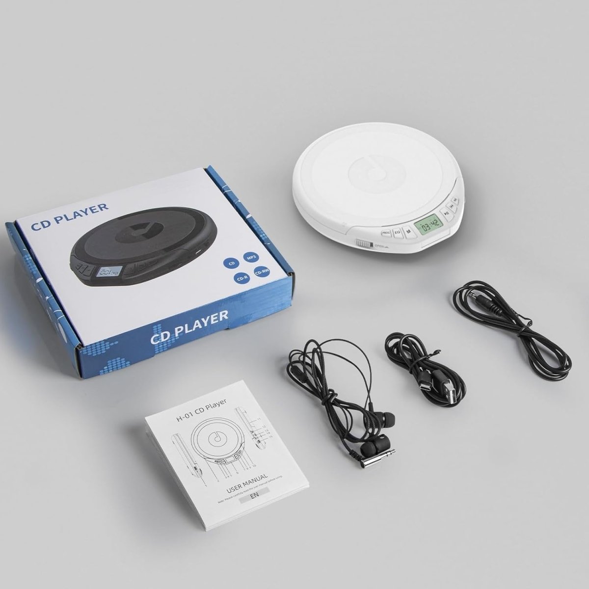 Personal CD Player Portable Anti - Skip LCD Display AUX Car Use Earphones - Kwikley