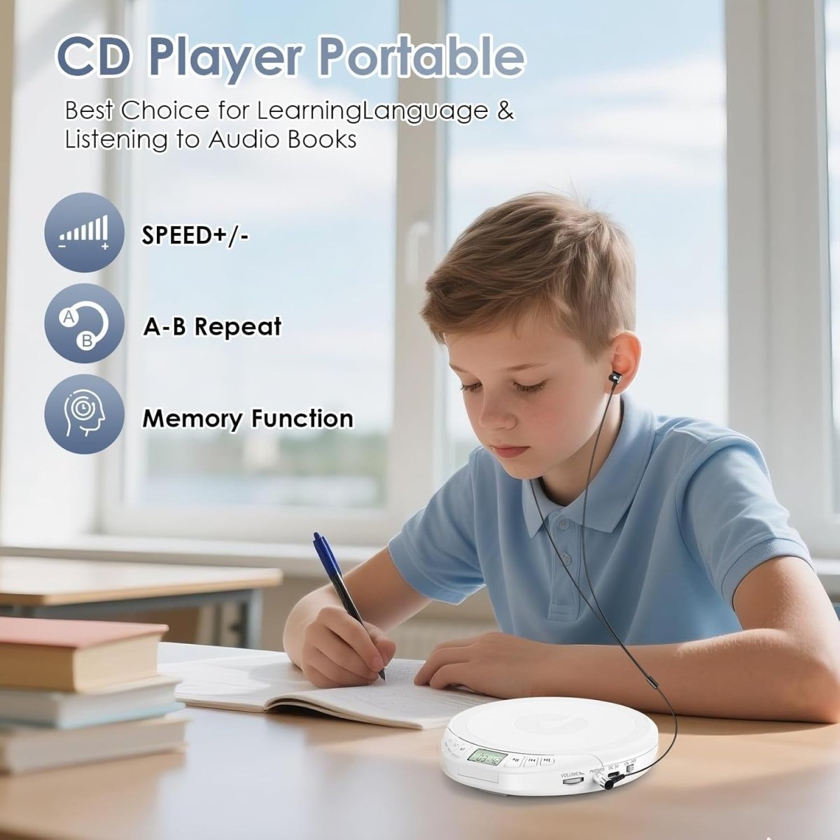 Personal CD Player Portable Anti - Skip LCD Display AUX Car Use Earphones - Kwikley
