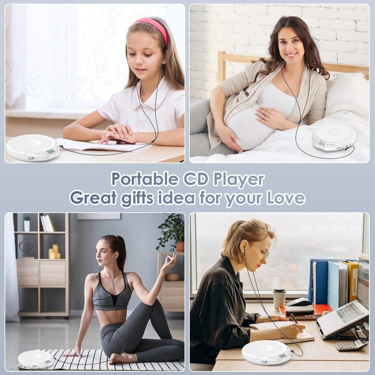 Personal CD Player Portable Anti - Skip LCD Display AUX Car Use Earphones - Kwikley