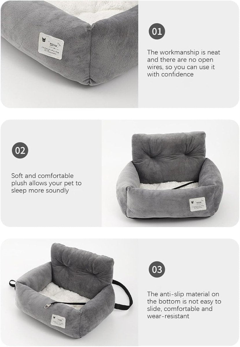 Pet Booster Car Seat Small Dog Cat Travel Bed Non Slip Carrier Grey - Kwikley