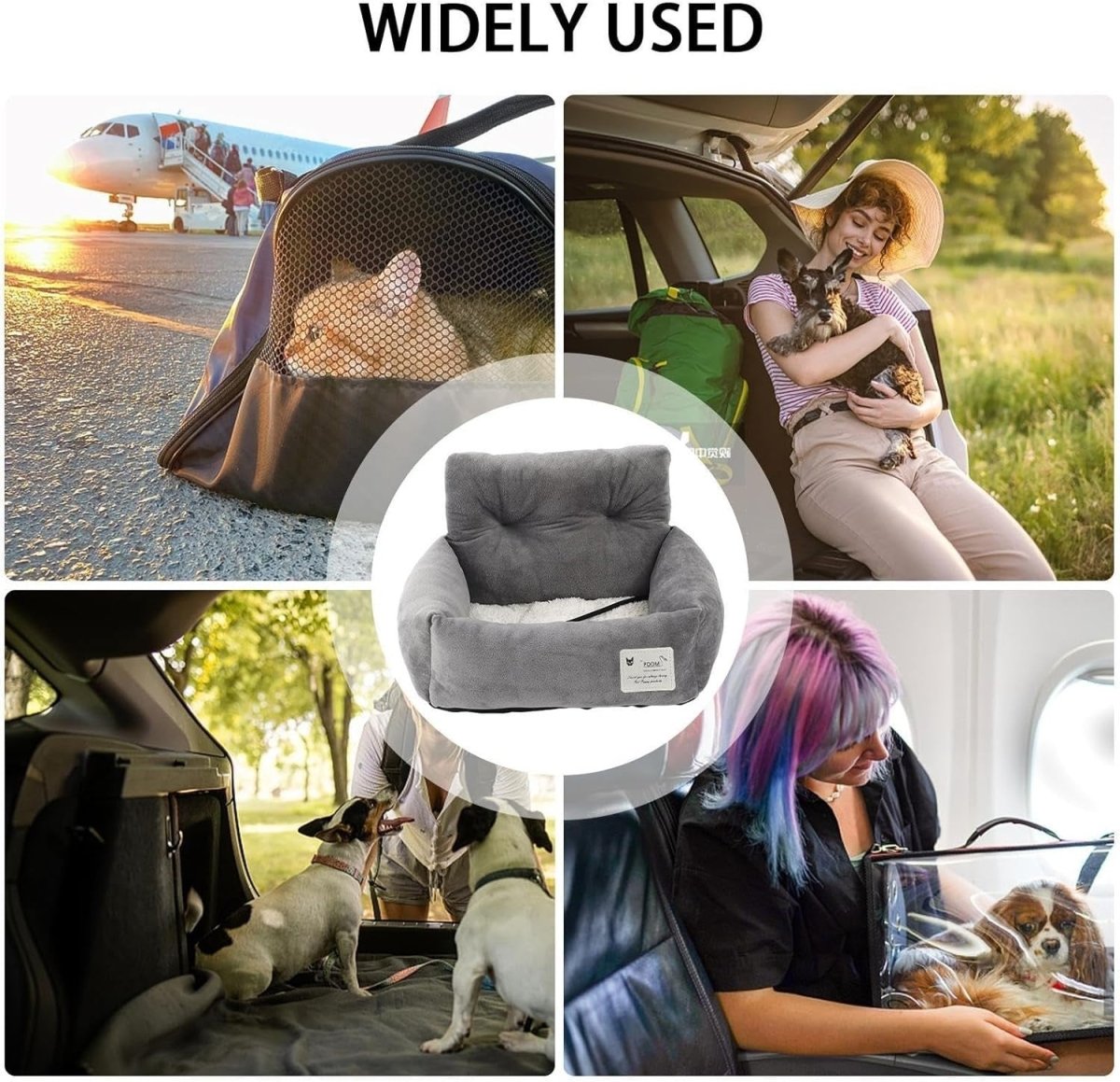 Pet Booster Car Seat Small Dog Cat Travel Bed Non Slip Carrier Grey - Kwikley