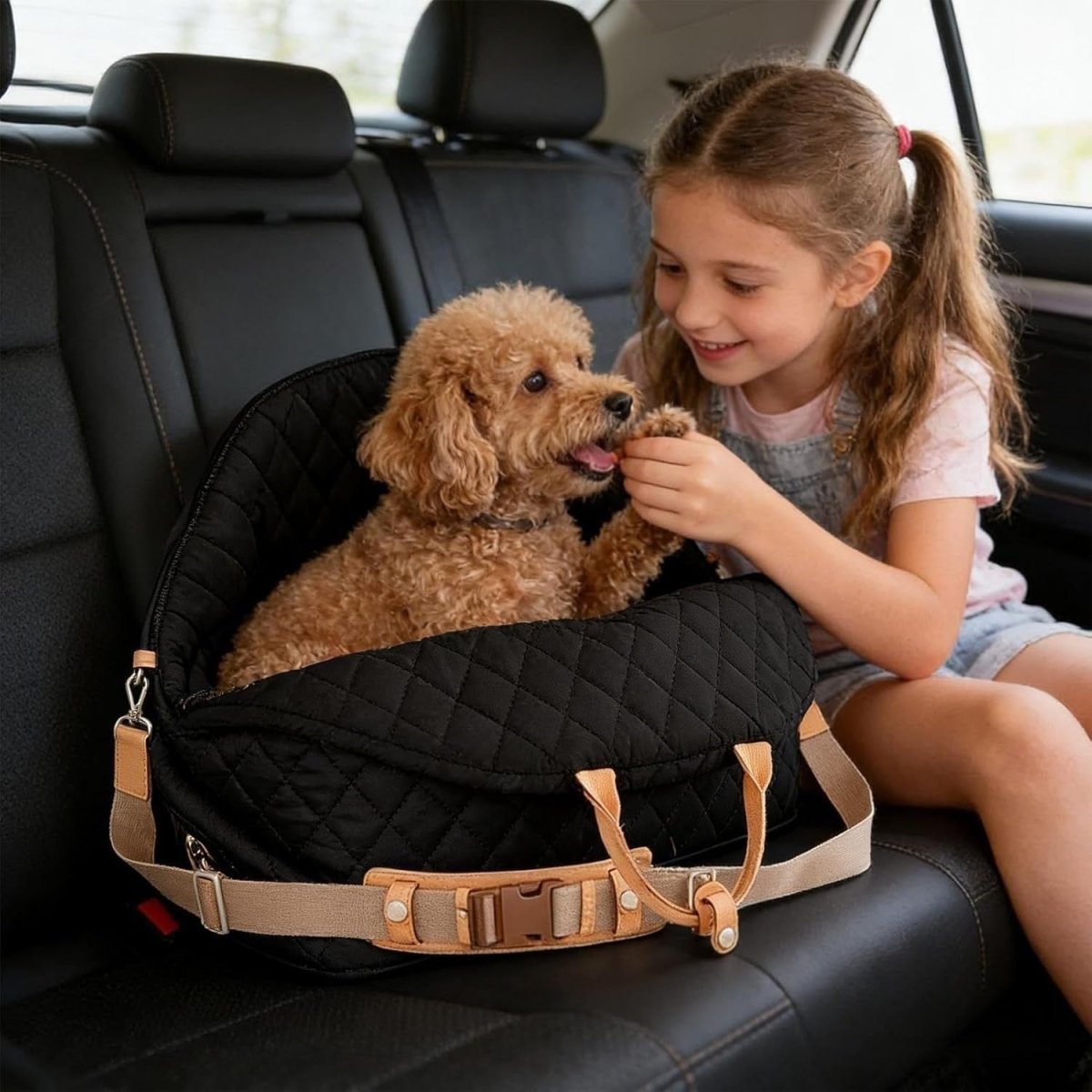 Pet Booster Car Seat Travel Carrier Waterproof Dog Bed w Safety Strap - Kwikley