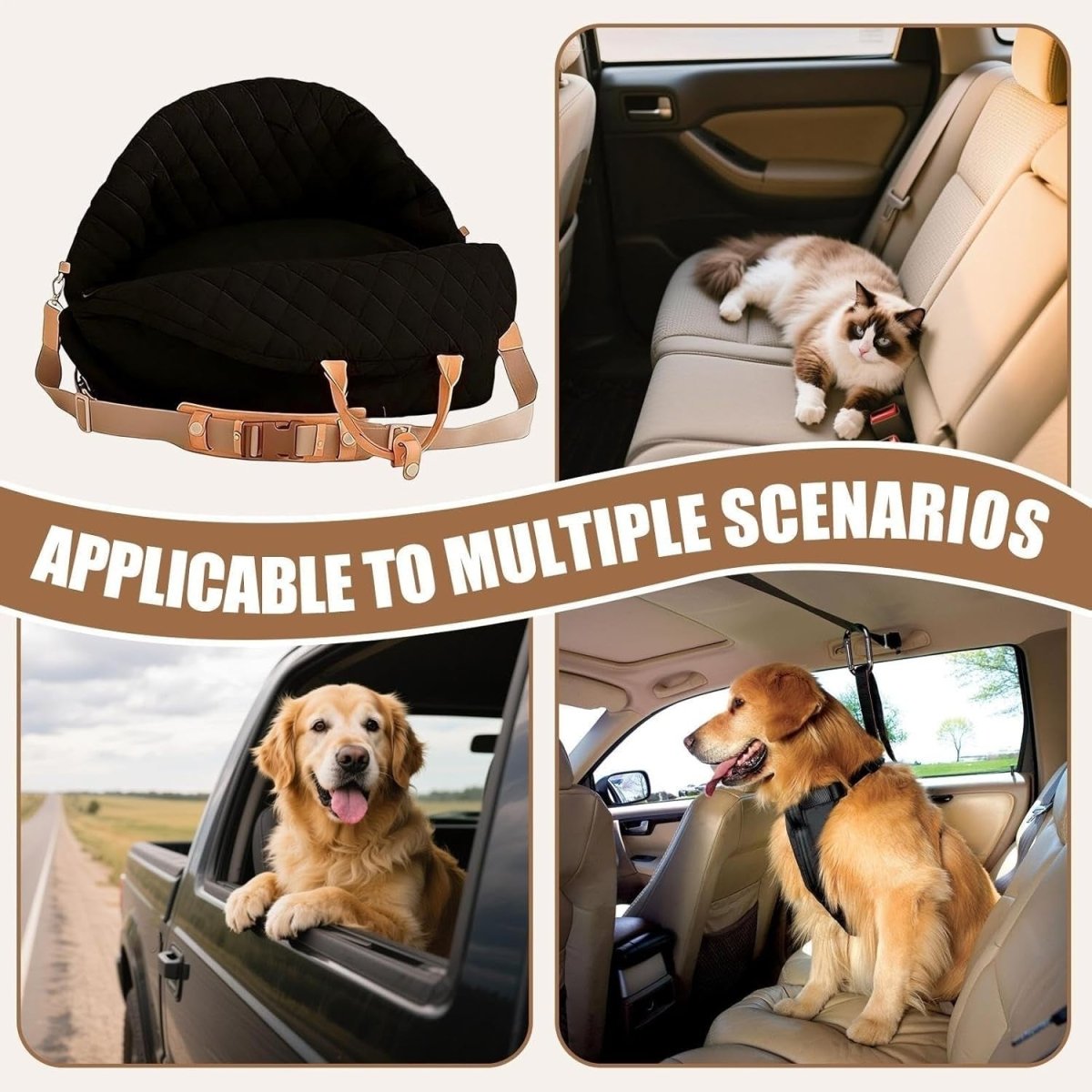 Pet Booster Car Seat Travel Carrier Waterproof Dog Bed w Safety Strap - Kwikley