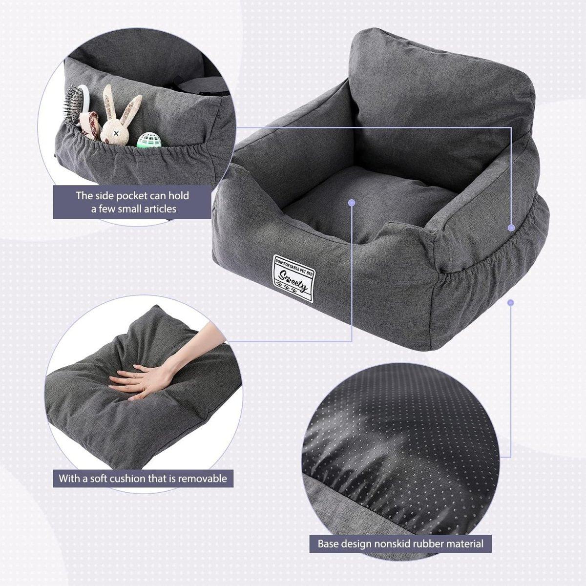 Pet Booster Car Seat Washable Travel Bed Non Slip Small Medium Dogs - Kwikley