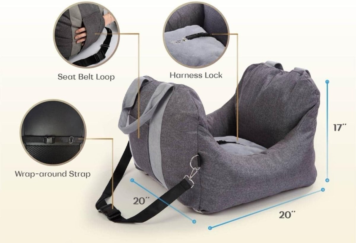 Pet Travel Car Seat Bed for Dogs Washable Booster Carrier Space Grey - Kwikley