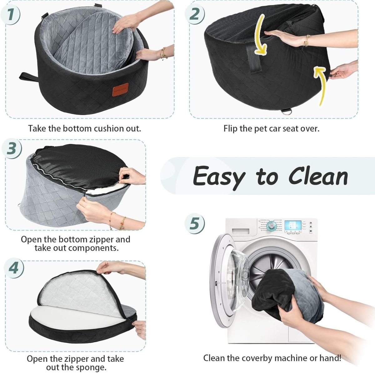 Pet Travel Car Seat Memory Foam Dog Booster Bed w 2 Safety Leashes - Kwikley