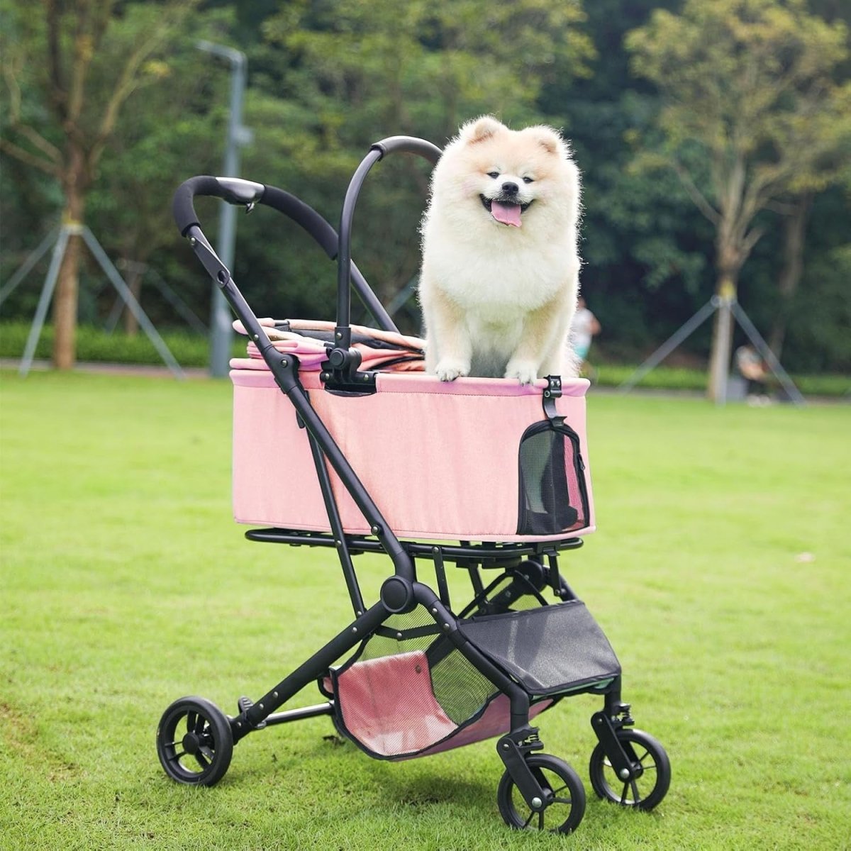 Pink 2in1 Pet Stroller Foldable Dog Cat Cart Removable Basket 4 Wheel - Kwikley