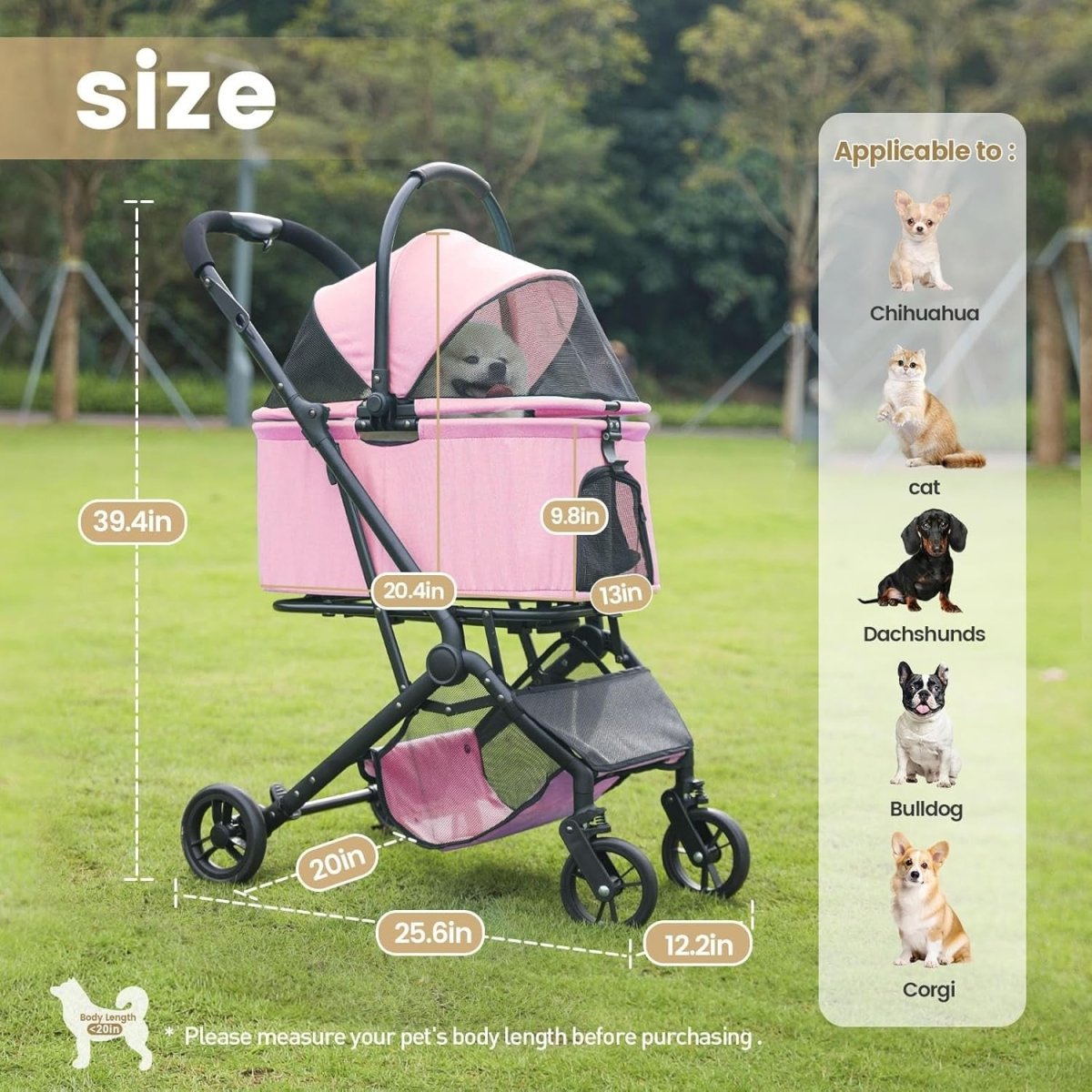 Pink 2in1 Pet Stroller Foldable Dog Cat Cart Removable Basket 4 Wheel - Kwikley