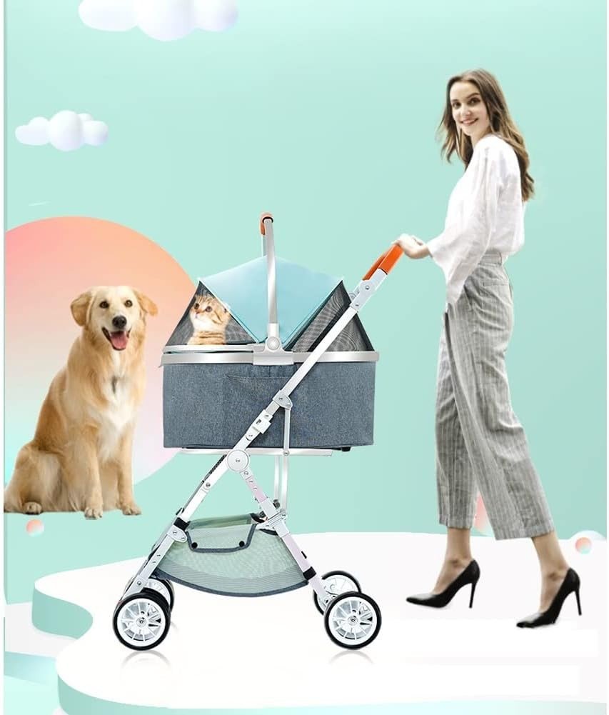 Pink 3in1 Pet Stroller Detachable Carrier Car Seat Folding Shock Absorb - Kwikley