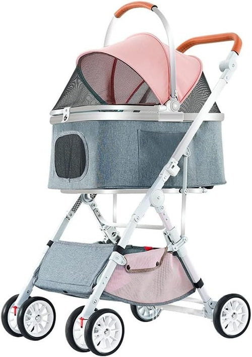 Pink 3in1 Pet Stroller Detachable Carrier Car Seat Folding Shock Absorb - Kwikley