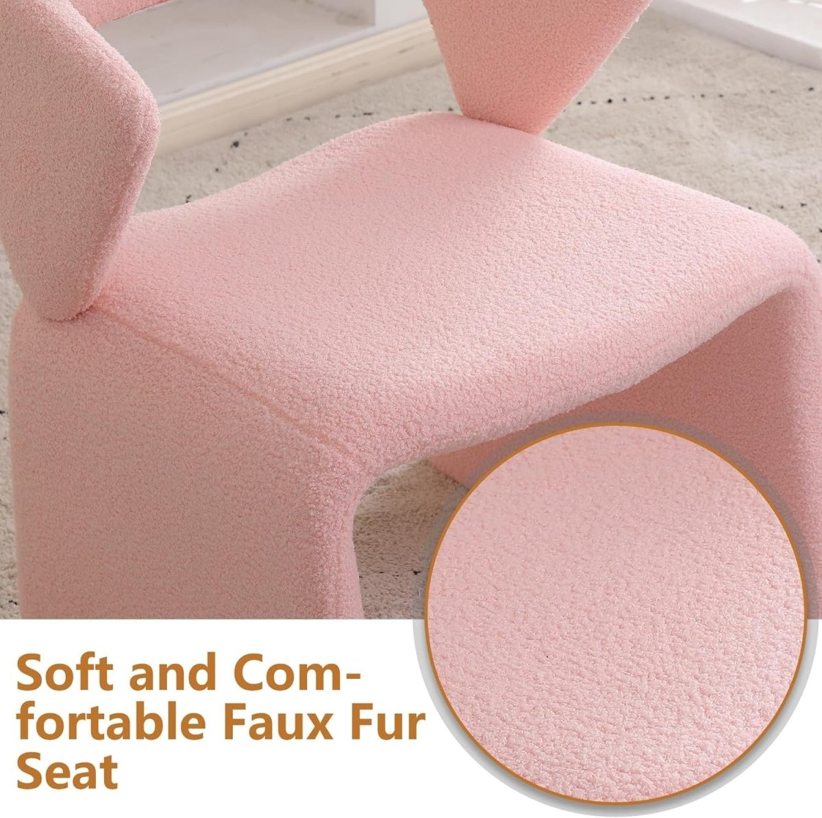 Pink Boucle Accent Chair Modern Vanity Bedroom Living Room Seat - Kwikley