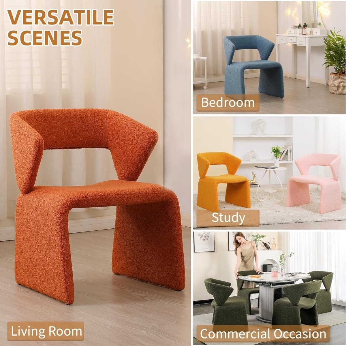 Pink Boucle Accent Chair Modern Vanity Bedroom Living Room Seat - Kwikley