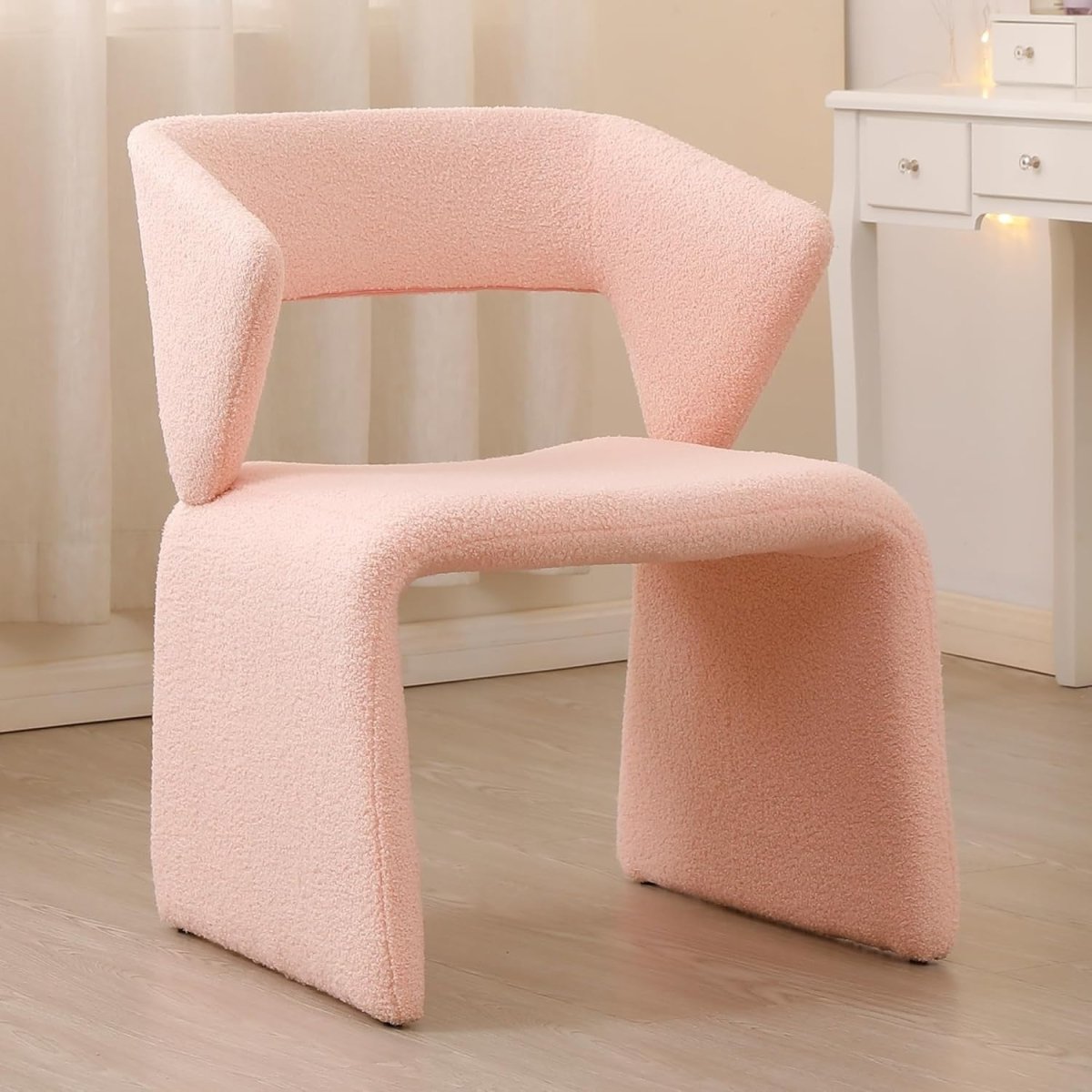 Pink Boucle Accent Chair Modern Vanity Bedroom Living Room Seat - Kwikley