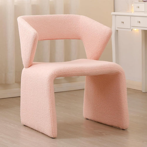 Pink Boucle Accent Chair Modern Vanity Bedroom Living Room Seat - Kwikley