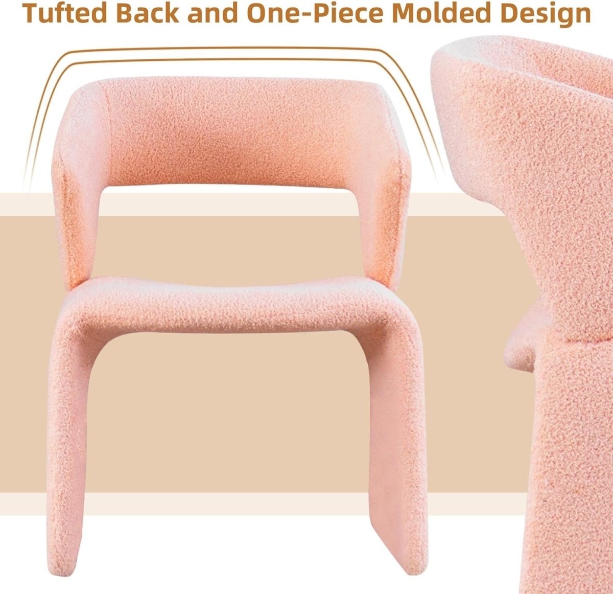 Pink Boucle Accent Chair Modern Vanity Bedroom Living Room Seat - Kwikley