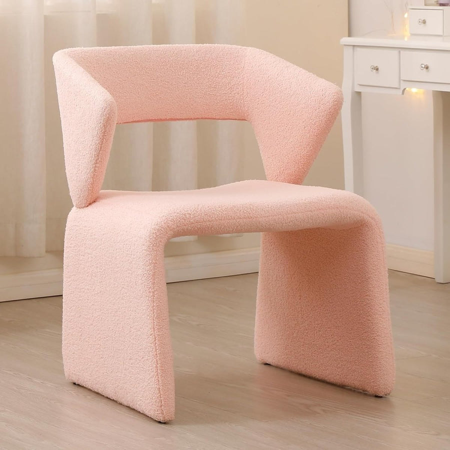 Pink Boucle Accent Chair Modern Vanity Bedroom Living Room Seat - Kwikley