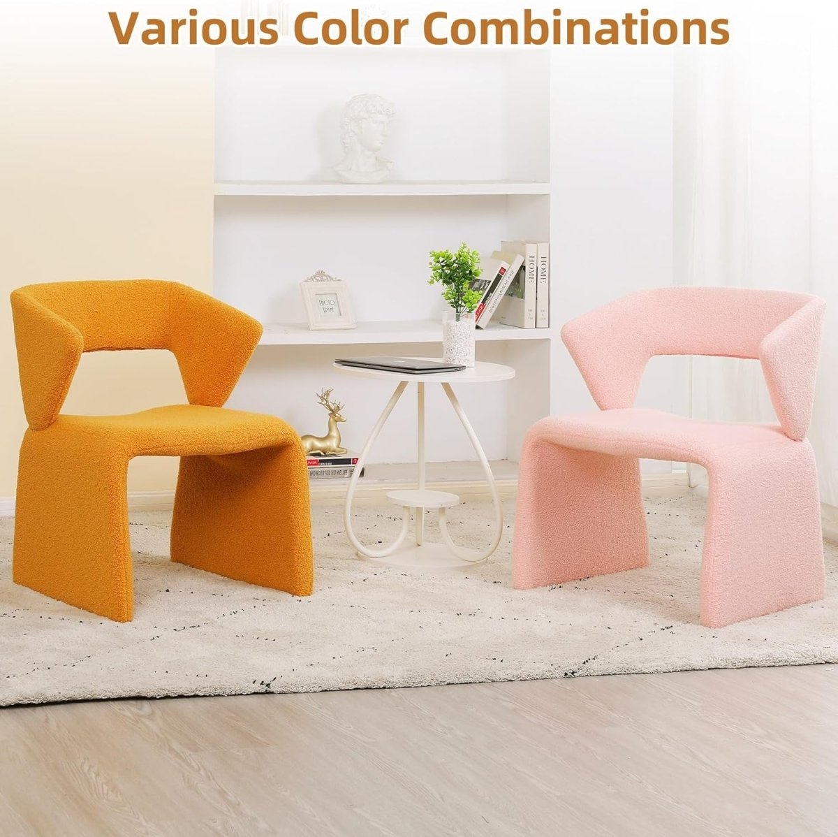 Pink Boucle Accent Chair Modern Vanity Bedroom Living Room Seat - Kwikley
