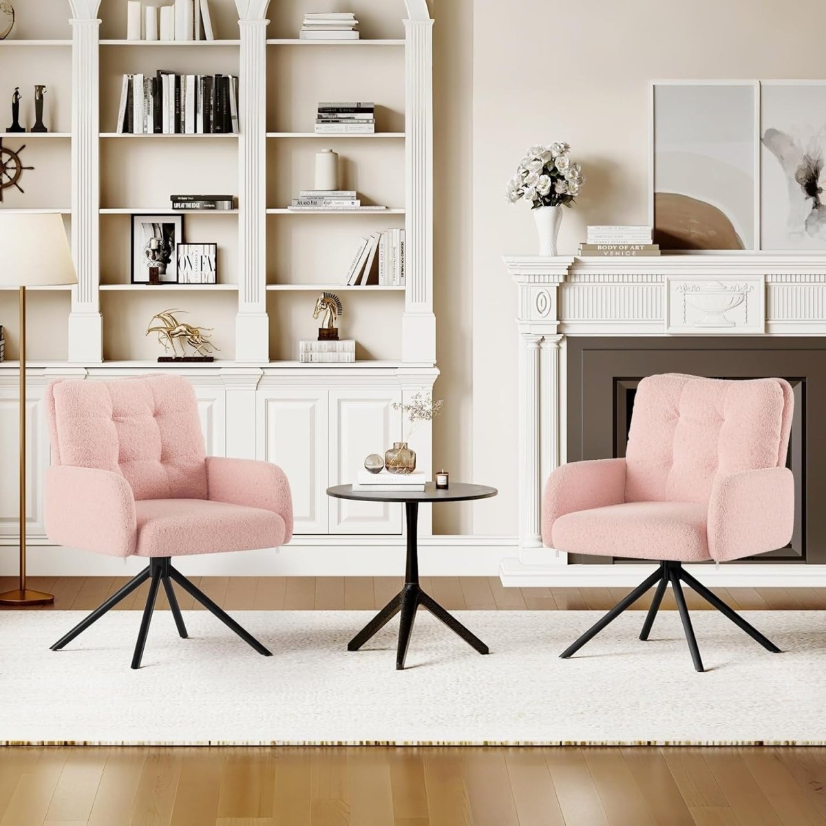 Pink Boucle Swivel Accent Chair Tub Vanity Desk Armchair - Kwikley