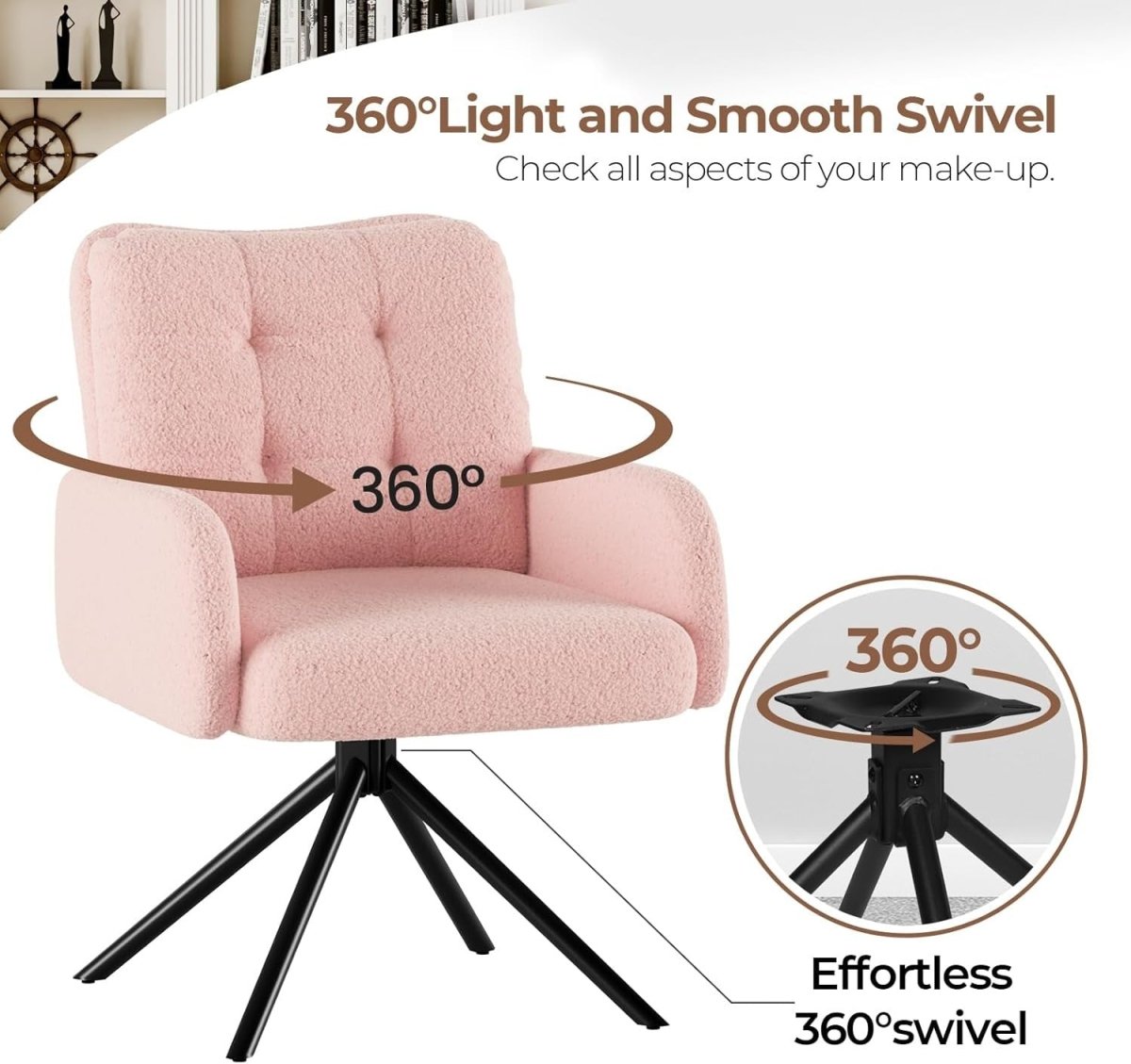 Pink Boucle Swivel Accent Chair Tub Vanity Desk Armchair - Kwikley