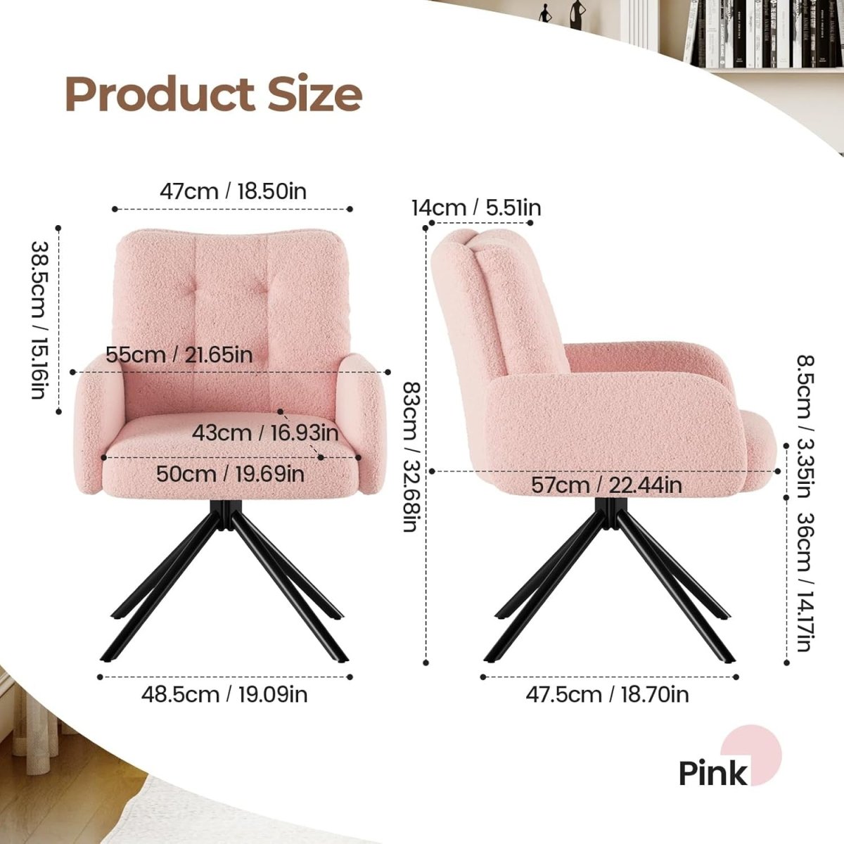 Pink Boucle Swivel Accent Chair Tub Vanity Desk Armchair - Kwikley
