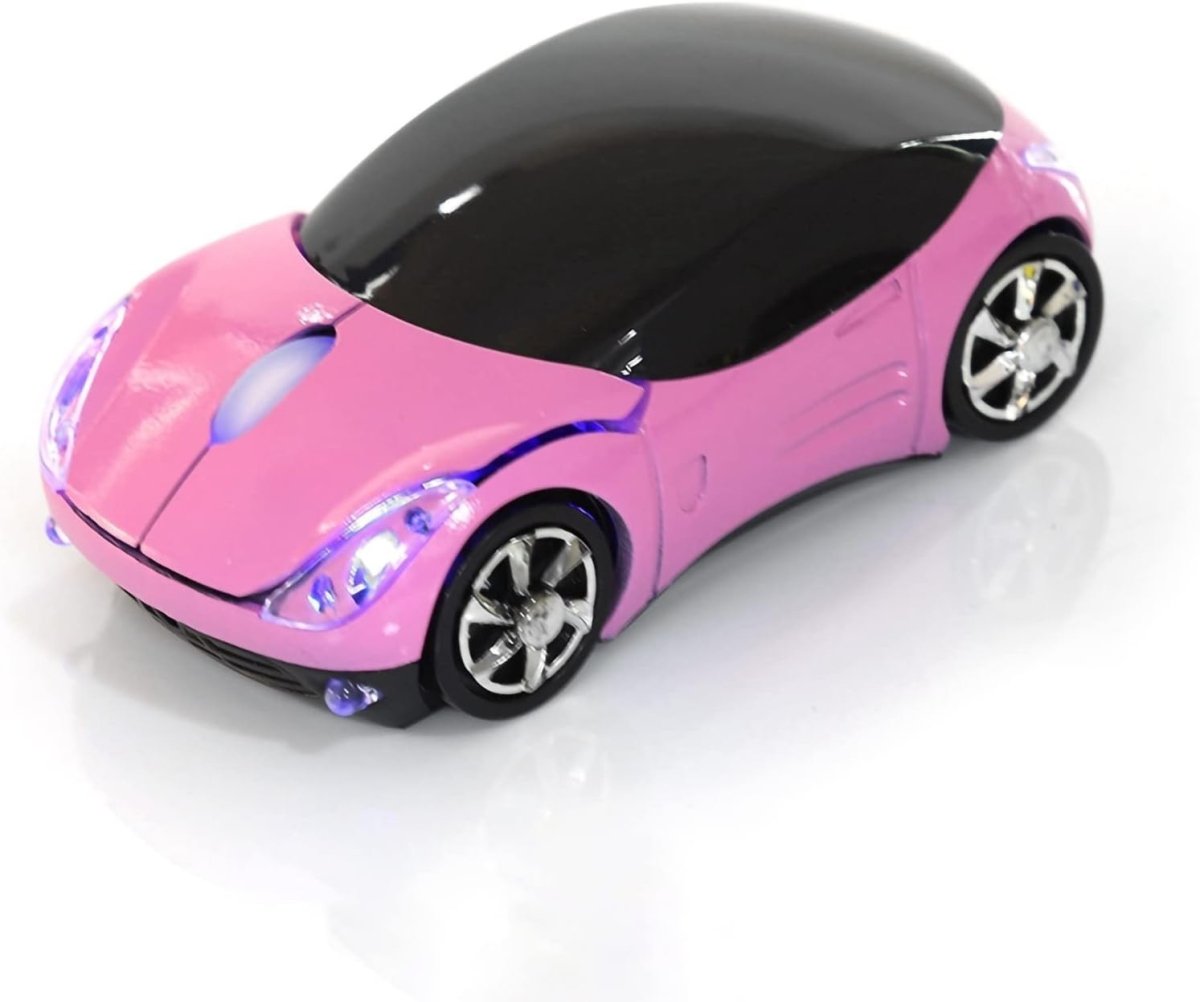 Pink Car Shaped Wireless Mouse 1600DPI LED Optical USB Laptop PC - Kwikley